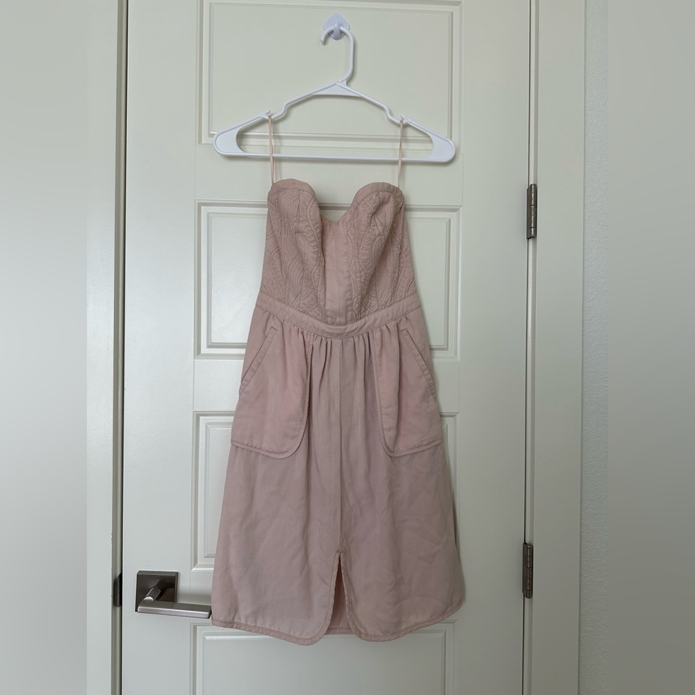 Rebecca Taylor Strapless Pink soft denim Dress with quilted details Size 0